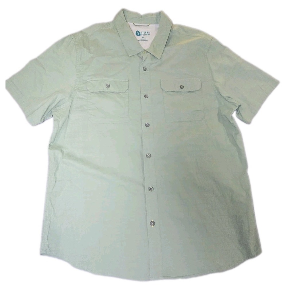 Sierra Designs Shirt Mens XL Green Tech Short Sleeve Button Down Hiking Outdoor